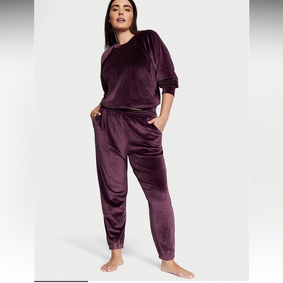 Victoria’s Secret Velour Lounge Ribbed Sweatpants XS Plum Purple - Picture 9 of 9